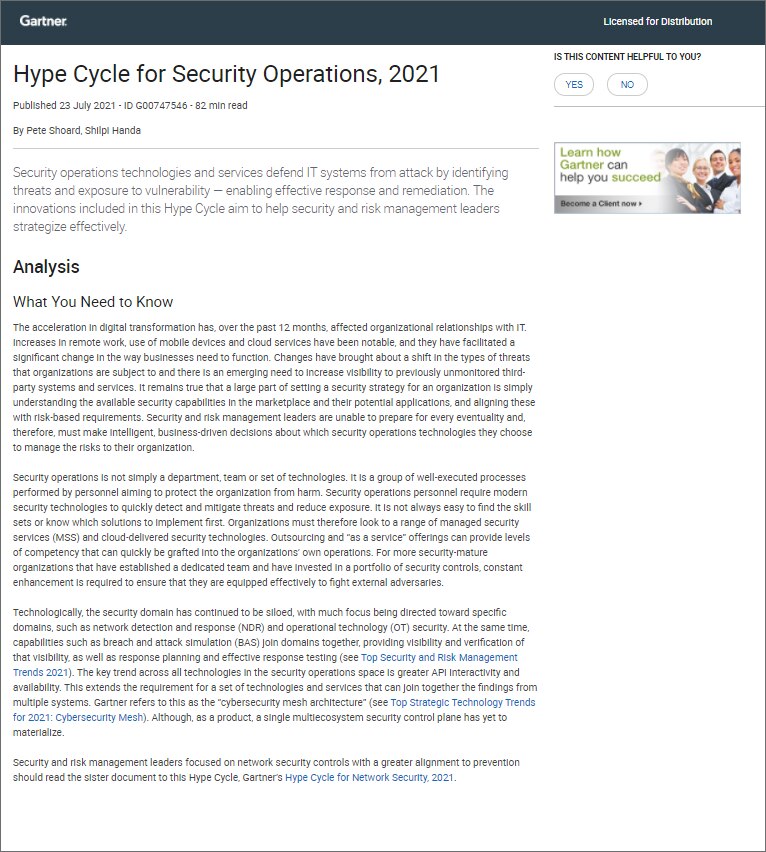 Hype Cycle de Gartner para las operaciones de seguridad