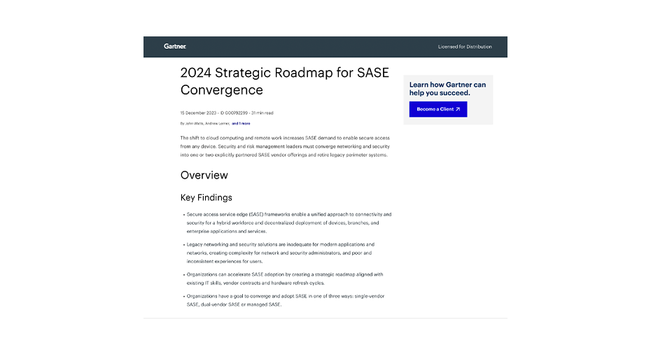 Hoja de ruta estratégica de Gartner de 2024 para la convergencia de SASE