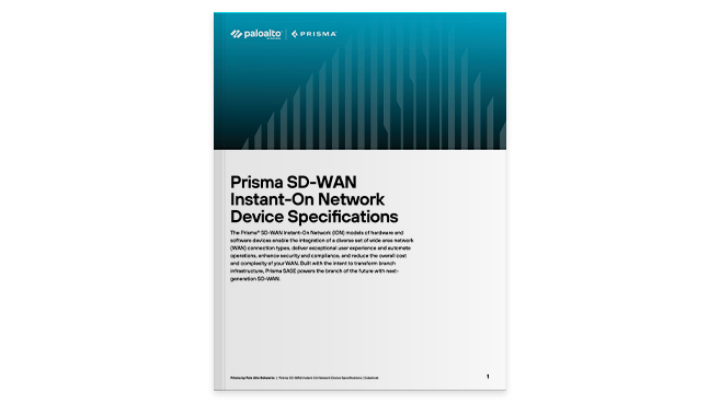 Especificaciones del dispositivo Prisma SD-WAN con activación de red instantánea